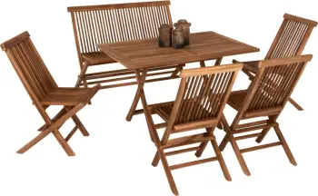 Set tavoline me karrige për terasë, 6 copë, Kendall FH11954, dru teak, ngjyrë natyrale