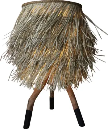 Llambë tavoline me këmbë teak dhe kapak seagrass, ngjyrë natyrale dhe e zezë, Φ30x30-60Hcm, FH7771