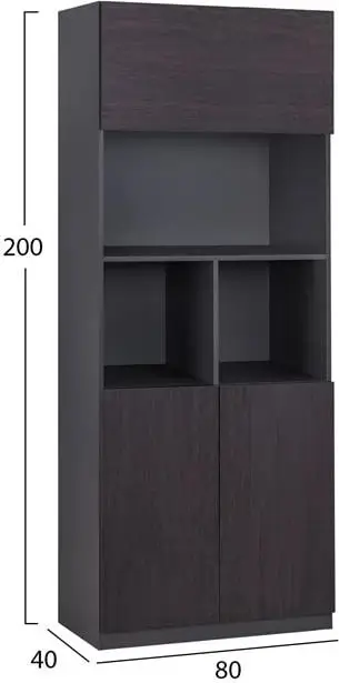 Bibliotekë profesionale për zyre, ngjyrë gri dhe wenge, FH2089, 80x40x200 cm