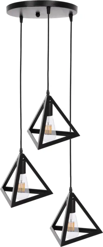 Llambë varëse tavani FH4182 3 kapakë metalikë të zinj piramidë Φ23x124Hcm