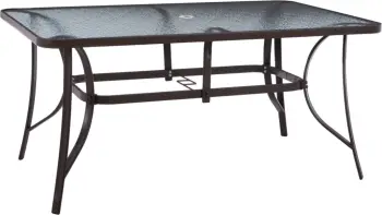 Tavolinë 150x90x75cm metalike drejtkëndëshe ngjyrë kafe me vrimë për ombrellë D38cm FH5145.12