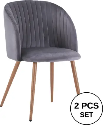 Karrige Leah me kadife gri dhe këmbë metalike FH8543.01 51x58x80 cm, set prej 2 copë