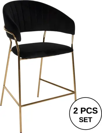 Karrige për bar THEODORE, FH8734.04, kadife e zezë, kornizë metali e artë, 60x55x100H cm., set prej 2 copë