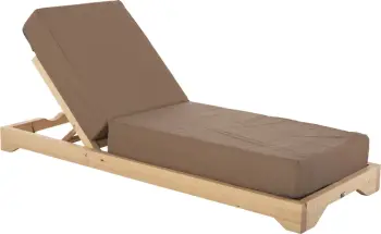 Shezlong plazhi i ulët IKARIA, dru pishe, ngjyrë natyrale, tekstilene mocha, jastëk 20 cm i trashë