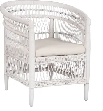 Karrige MALAWI FH9635.02 dru mahogany me rattan, jastëk i bardhë-bardhë 80x70x86Hcm