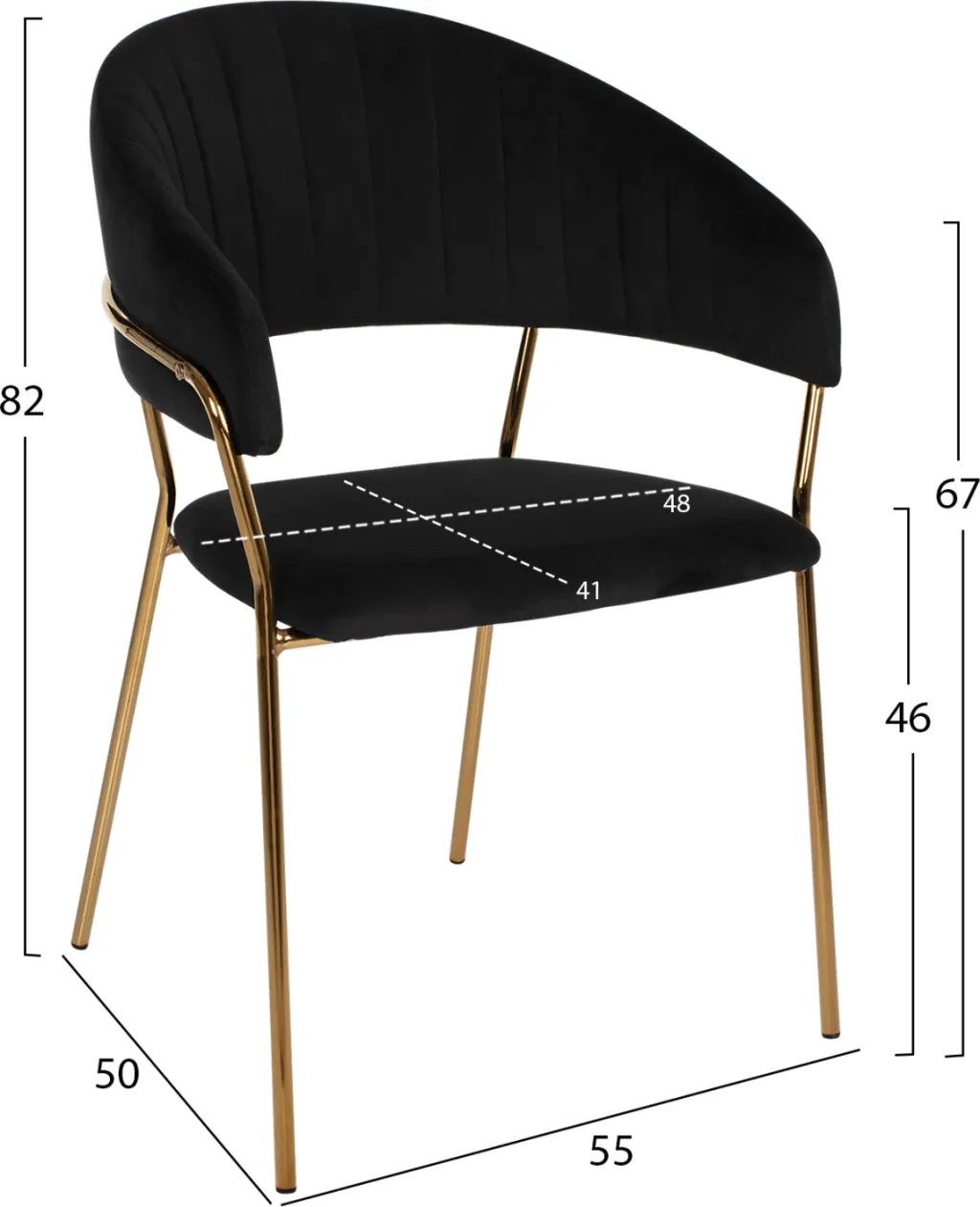 Karrige THEODORE FH8520.04 kadife e zezë dhe kornizë e artë 55Χ50Χ82Hcm., set prej 2 copë - 3