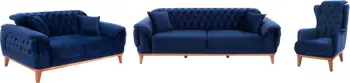 Set për dhomë ndeje, 3 pjesë, kadife blu, FH11745.18