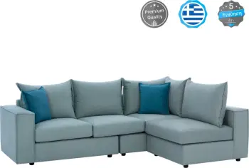 Divan qoshe MONZA, i ndërrueshëm, 3 pjesë, jeshil fistik, rezistent ndaj njollave, i papërshkueshëm nga uji