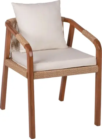 Karrige me krahë, dru teak, litar dhe jastëkë, FH9456.01, 57x63.5x75-88H cm