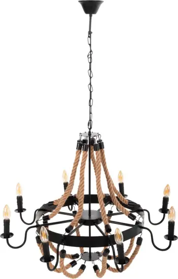 Llambadar tavani 8-drita FH4178 litar dhe metal i zi 84x84x121Hcm