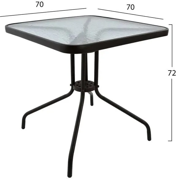 Tavolinë e jashtme katrore FIGO, ngjyrë kafe, metal-xham, 70x70x72H cm - 2