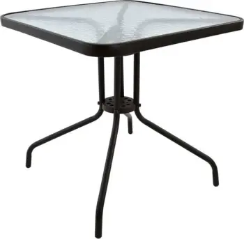 Tavolinë e jashtme katrore FIGO, ngjyrë kafe, metal-xham, 70x70x72H cm