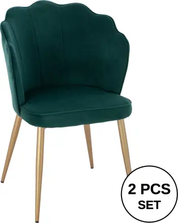 Karrige FH8737.03 kadife jeshile me kornizë metalike ari 48x48x85 cm., set prej 2 copë