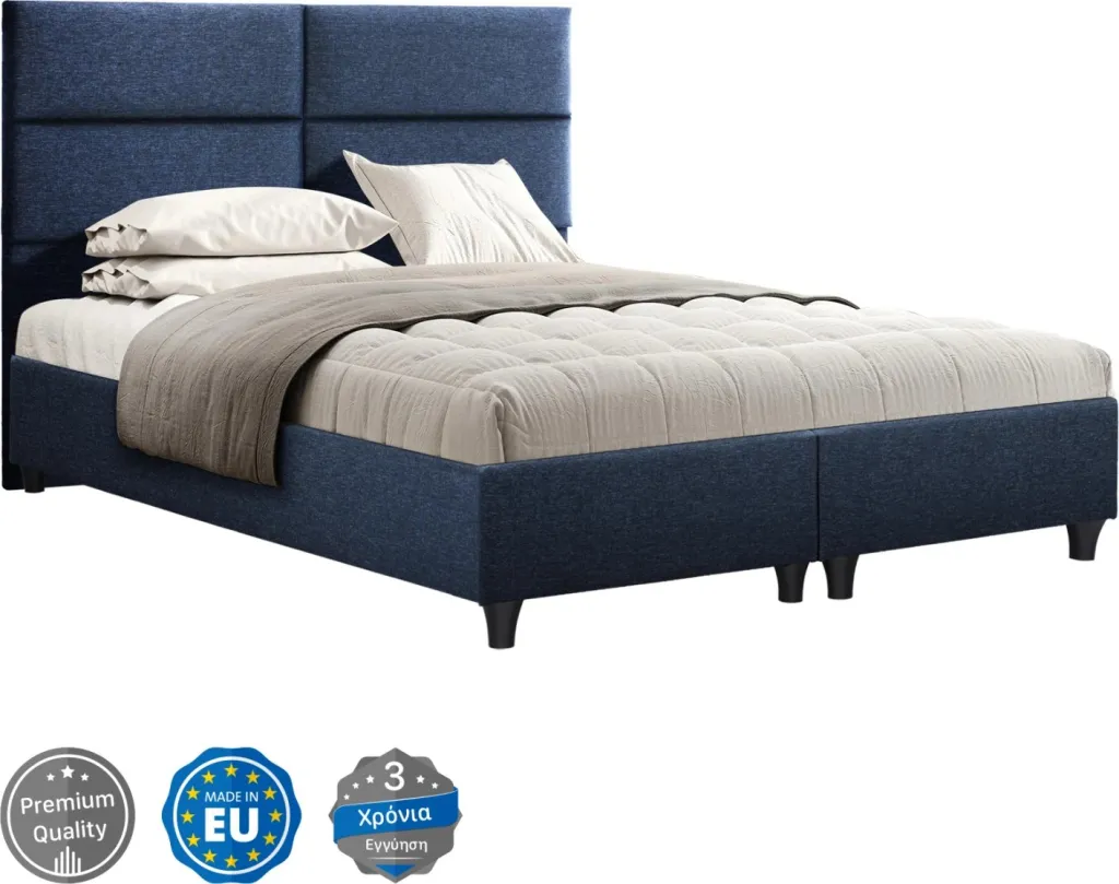 Krevat FH616.08, stof blu, për dyshek 160x200, mbështetëse koke, me 2 nënshtrime në vend të dërrasave të krevatit - 1