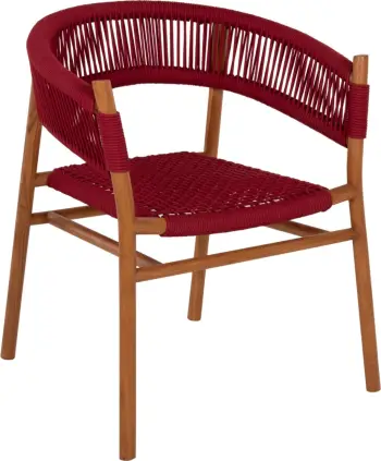 Karrige ngrënieje me krahë IRVING, dru TEAK, ngjyrë natyrale dhe litar i kuq burgundy, FH9797, 60x55x75H cm