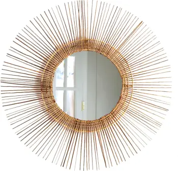 Pasqyrë rrethore me kornizë prej shkopinjsh kokosi, ngjyrë natyrale, Φ85cm, FH7733