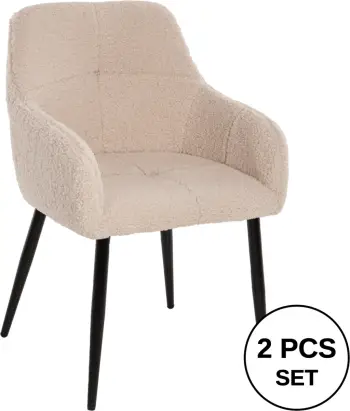Karrige Shelly, pëlhurë Teddy, këmbë metali të zeza, 57x55x87H cm., set prej 2 copë