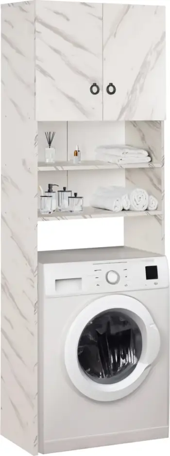 Mobilje për lavatriçe TERRY FH9122.12 me kabinet dhe rafte, melaminë, mermer i bardhë, 64x29x181H cm