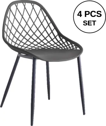 Karrige polipropileni FH9524.10 ngjyrë gri me këmbë metalike të zeza 52x53x82H cm, set prej 4 copë