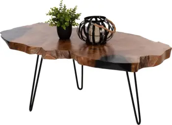 Tavolinë kafeje GLAZE FH9750 dru TEAK natyral-këmbë metali të zeza 110x60x48Hcm