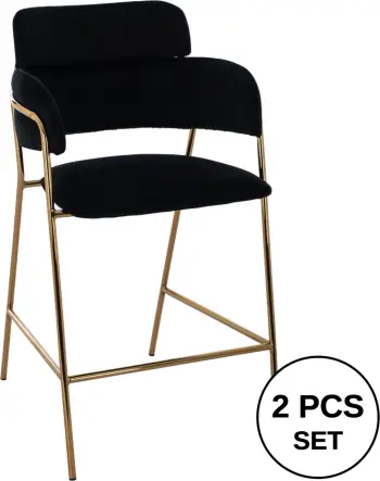 Karrige mesatare për bar, FH8735.04, kadife e zezë, kornizë e artë, 54x58x95 cm., set prej 2 copë