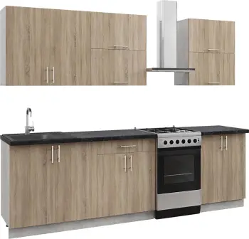 Kombinim kuzhine melamine sonoma truffle, pamje mermeri të zi, 200x47x84.8H cm, FH2469.01