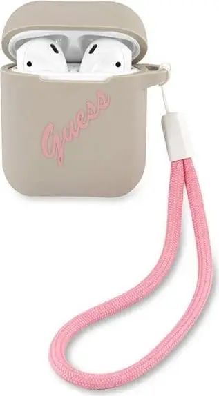 Mbrojtëse silikoni për kufje Guess GUACA2LSVSGP për AirPods 1/2, e hirtë/rozë