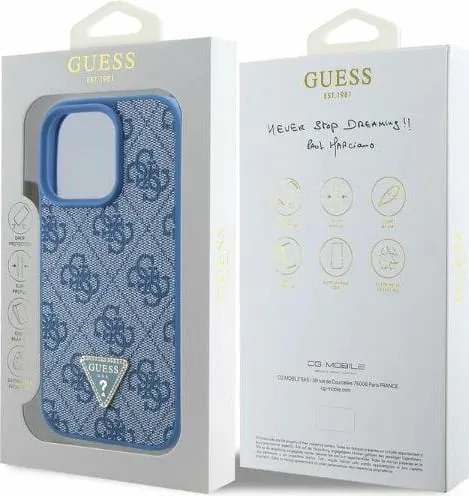 Mbështjellës Guess Leather 4G Triangle Strass për iPhone 16 Pro, MagSafe, Blu - 2