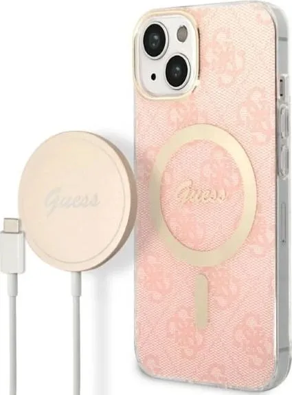 Set mbështjellës Guess GUBPP14MH4EACSP me karikues wireless për iPhone 14 Plus 6.7", rozë - 1