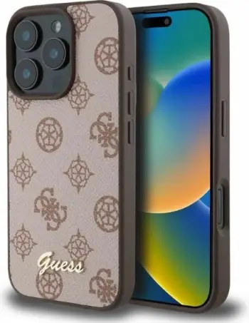 Mbështjellës Guess Peony Script MagSafe për iPhone 16, Kafe