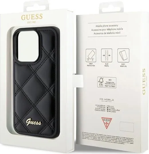 Mbështjellës Guess Quilted Metal Logo për iPhone 15 Pro, i zi - 2