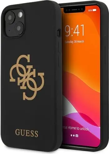 Mbështjellës Guess GUHCP13SLS4GGBK për iPhone 13 mini 5.4", silikon, i zi