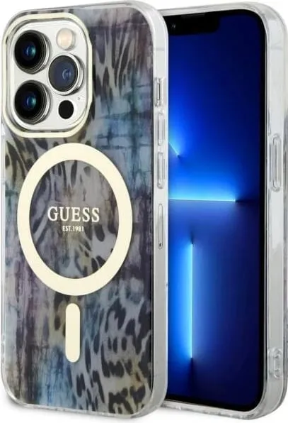 Mbështjellës Guess Leopard MagSafe për iPhone 14 Pro 6.1", Blu - 1