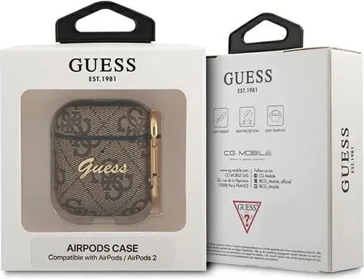Mbështjellës Guess 4G Script Metal Collection për AirPods 1/2, Gri - 3