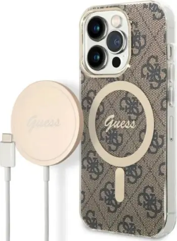 Mbështjellës Guess GUBPP14XH4EACSK me karikues wireless për iPhone 14 Pro Max 6.7", i zi, set