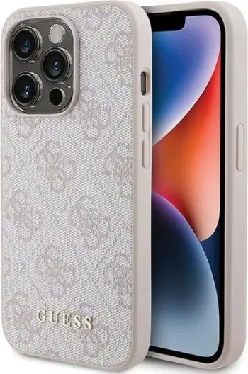 Mbështjellës Guess 4G Metal Gold Logo për iPhone 15 Pro Max, Rozë