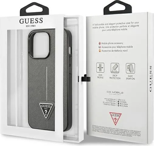 Mbulesë telefoni Guess Saffiano Triangle Logo për iPhone 14 Pro Max 6.7", hardcase, beige - 2