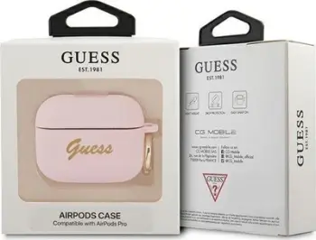 Mbulesë silikoni Guess GUAPSSSI Vintage Script, për AirPods Pro, rozë