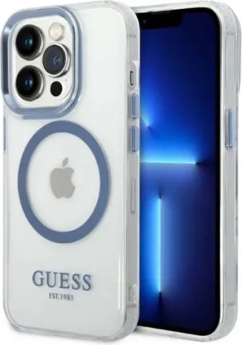Mbështjellës Guess Metal Outline Magsafe për iPhone 14 Pro Max 6.7", argjendtë/transparente