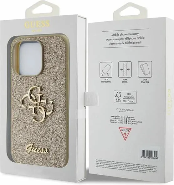 Mbështjellës Guess Glitter Script Big 4G për iPhone 15 Pro Max, Ari - 2