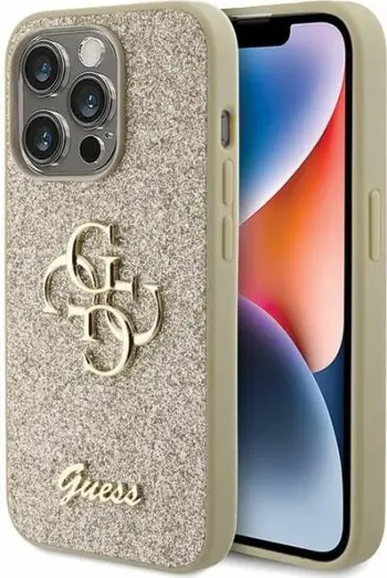 Mbështjellës Guess Glitter Script Big 4G për iPhone 15 Pro Max, Ari