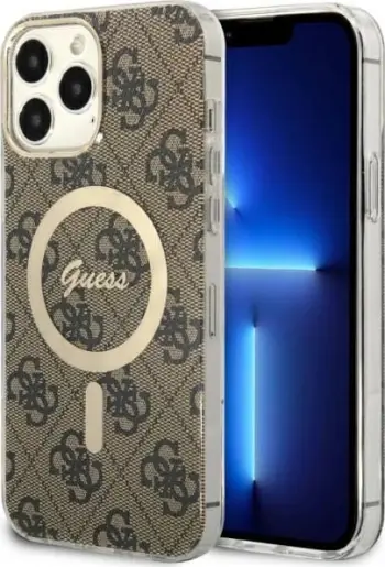 Mbulesë telefoni Guess 4G Printed Stripes MagSafe për iPhone 13 Pro Max, hardcase, lëkurë ekologjike, kafe