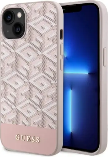 Futrollë për telefon Guess GCube Stripes MagSafe, për iPhone 14 Pro, e fortë, rozë