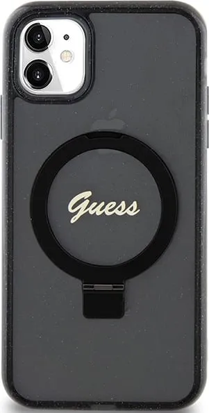 Mbështjellës Guess Ring Stand Script Glitter MagSafe për iPhone 11/XR, vjollcë - 2