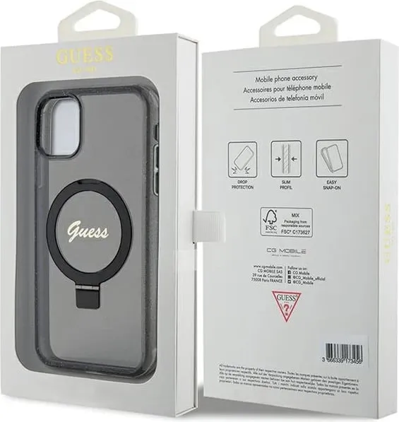 Mbështjellës Guess Ring Stand Script Glitter MagSafe për iPhone 11/XR, vjollcë - 3