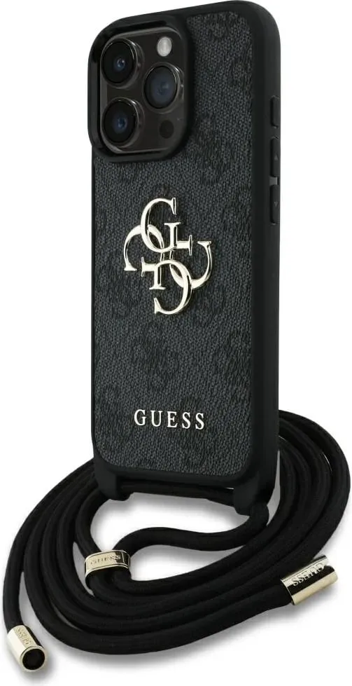 Mbështjellës Guess 4G Big Logo Cord Stap Crossbody për iPhone 16 Pro, Kafe - 1