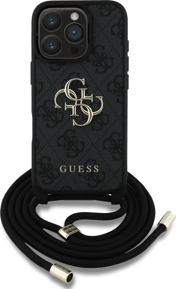 Mbështjellës Guess 4G Big Logo Cord Stap Crossbody për iPhone 16 Pro, Kafe - 2