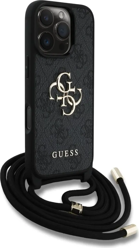 Mbështjellës Guess 4G Big Logo Cord Stap Crossbody për iPhone 16 Pro, Kafe - 3