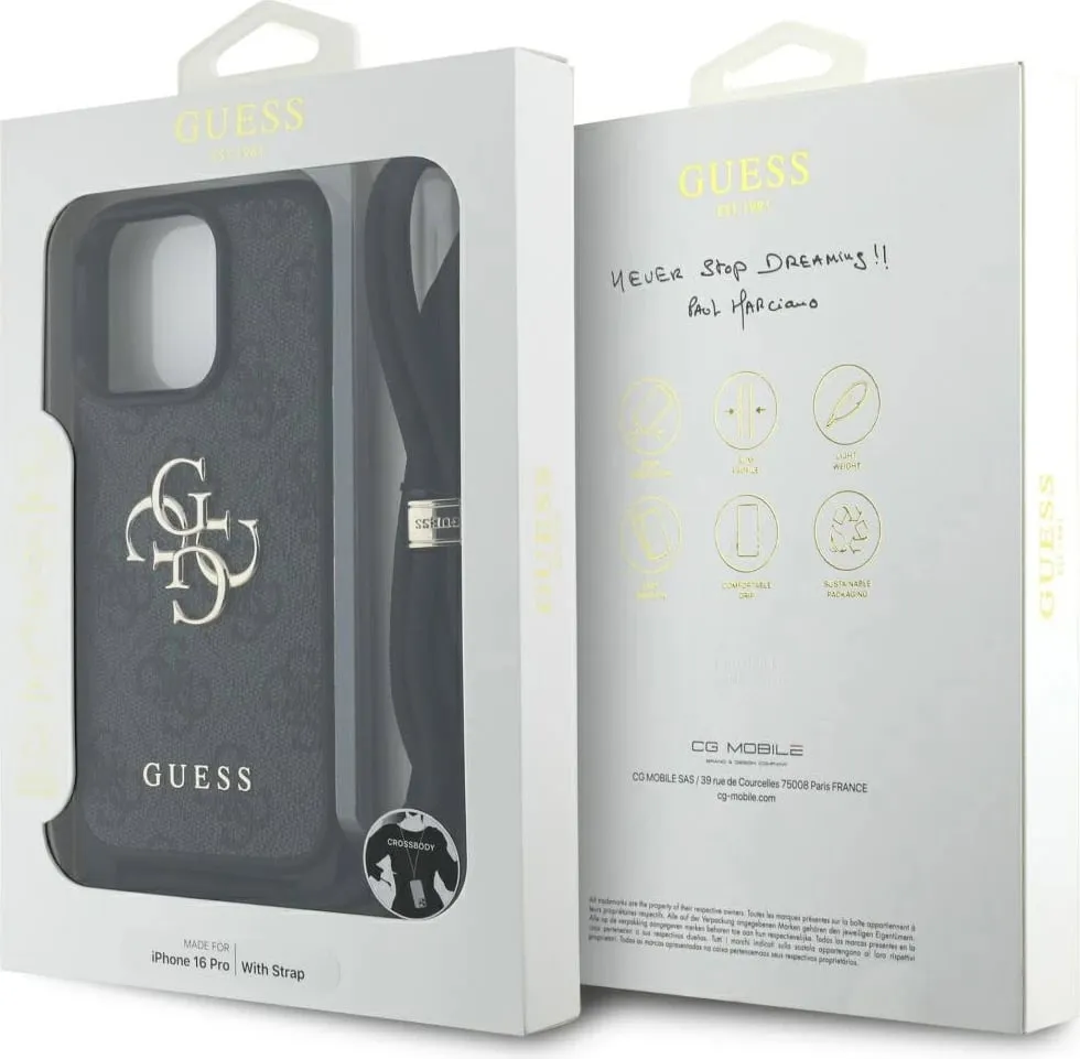 Mbështjellës Guess 4G Big Logo Cord Stap Crossbody për iPhone 16 Pro, Kafe - 7