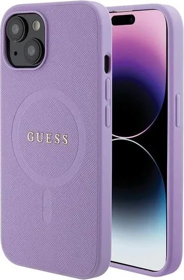 Mbështjellës Guess GUHMP15SPSAHMCU për iPhone 15 6.1", Saffiano MagSafe, vjollcë - 1